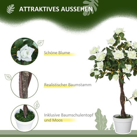 Outsunny künstliche Rosenpflanzen groß 90 cm Kunstpflanze, Plastik künstliche Pflanzen Rosenbaum im Topf, Kunstbaum wie echt für Wohnzimmer Schlafzimmer Büro moderne Dekoration Geschenk