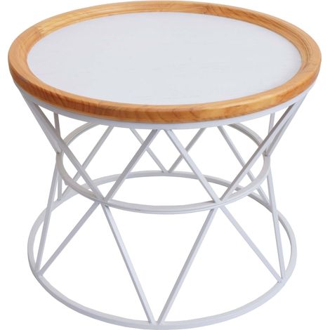 Mesa de centro mesa auxiliar estructura de metal y madera diámetro 66 cm blanco 040008470