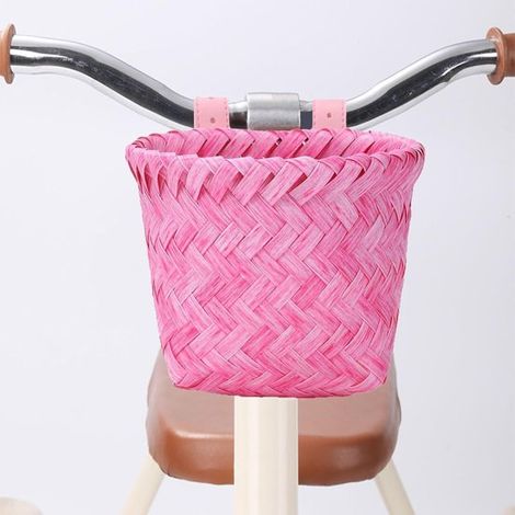Cesta para bicicleta infantil,Cesta para manillar de niña,Para transportar pertenencias,Imitación de ratán impermeable,15 x 12 x 12 cm,Rosa (1/5)