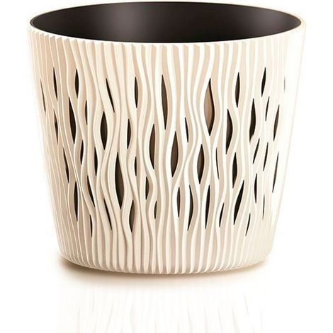 Maceta redonda de plastico Sandy Round en color crema 12 (largo) x 12 (ancho) x 11,1 (alto) cm (1/5)