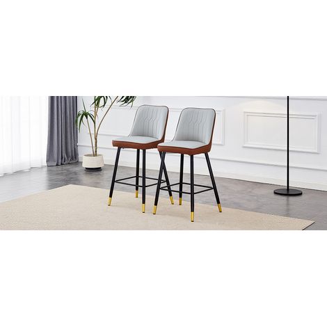 Lot de 2 Tabourets de Bar 100cm Design Moderne Assise PU Gris Brun Pieds Métal Noir Confort Ergonomique Idéal Maison (1/5)