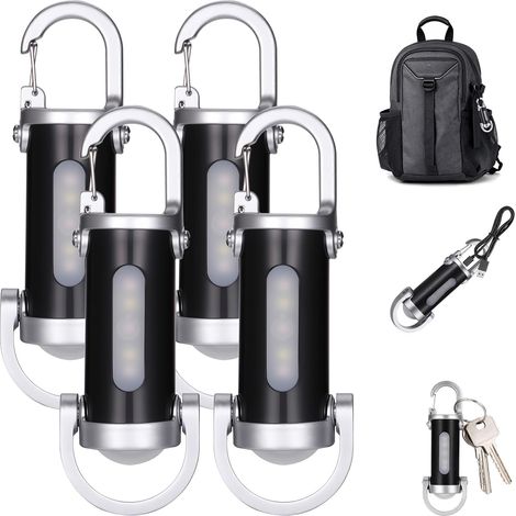 Mini Lampe de Poche Porte Clés, 4pcs LED Super Lumineuse Lampe Poche Clé, Rechargeable par USB, Compacte et Portable Pour la Randonnée, le Camping et Les Activités de Plein Air (1/5)