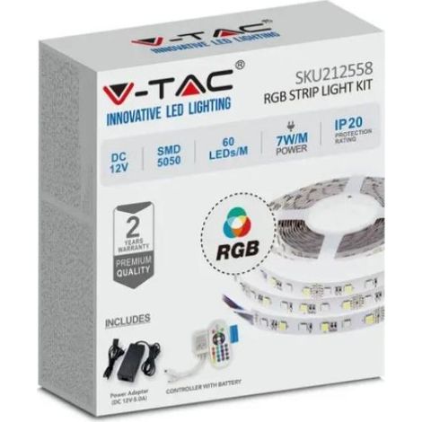V-tac led strip set 212558 vt-5050 -5 metros 12v ip20 rgb (1/5)