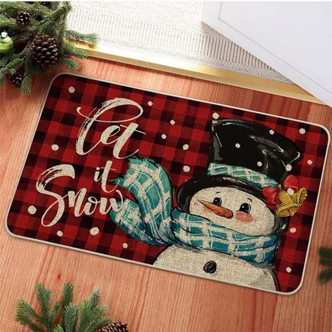 Tapis De Sol De Noël - Antidérapant - En Polyester - Pour Entrée Extérieure Porte D'Avant Porche Patio - 40 x 60 cm - Rouge - 1 Pièce (1/5)