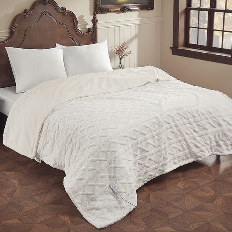 Couverture Chauffante Électrique 180x200 cm Ultra‑Douce, 6 Niveaux, Minuterie 10h, Lavable & Protection contre surchauffe - Crème (1/5)