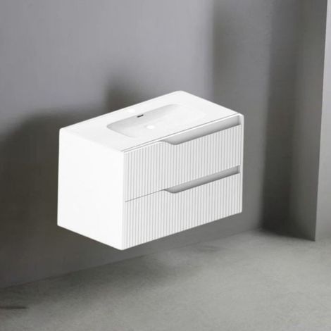 Mueble de baño suspendido blanco mate con cajones efecto ondulado 80x45x50H cm - Gaper (1/5)