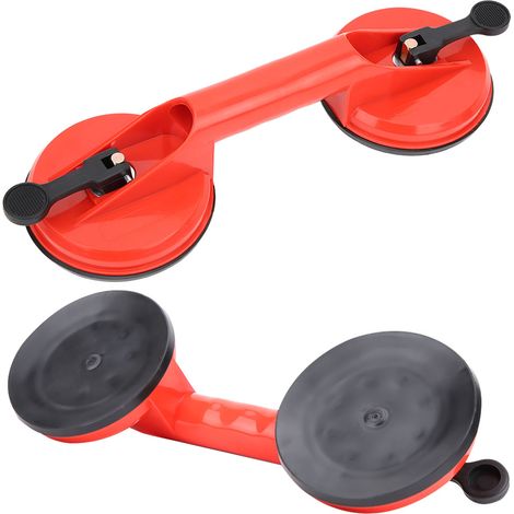 Ventouse double à levier en plastique rouge 11,5 cm pour vitre, carrelage et sol - Extraction et pose (1/5)