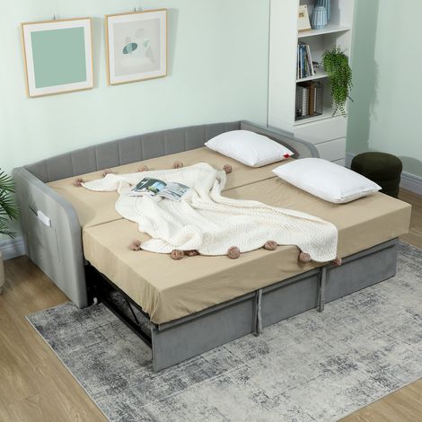 Lit canapé 3 places avec lit amovible convertible en lit double, 205x186x75 cm, Gris clair (1/5)