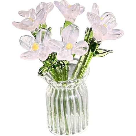 1 Bouquet de fleurs en verre avec vase et mini fleurs soufflées à la main pour la décoration du salon - Ornement floral fait main-I (1/4)