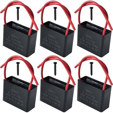 Lot de 6 Condensateurs CBB61 450V 3,5 µF AC 50/60 Hz Climatiseur Ventilateur Moteur Condensateur de Marche Démarrage pour Ventilateur de Plafond, Hotte