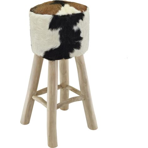 Tabouret de bar Cuir véritable et bois de teck solide (1/5)