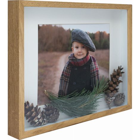 Cadre 3D profond pour photos, souvenirs, bouquets 28x35cm (20x25) en chêne avec passe-partout (1/5)