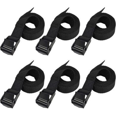 Sangles D'arrimage Sangle De Tension Sangle Porte Velo - 6 Pièces 2.5cm X 1m- Mise À Niveau Complète - Tout Noir - Nombre Et Longueur Des Sangles Différents (1/5)