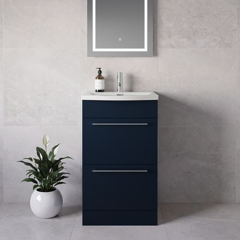 Napoli 390 Deep Blue 500mm 2 Drawer Vanity Unit with Arc Basin - 500mm - Chrome 320mm Handle