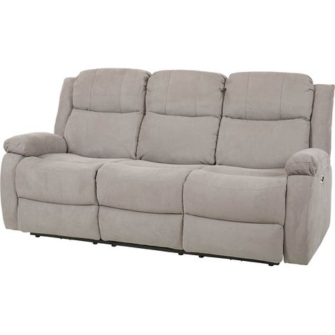 LORYS - Canapé Relax Electrique 3 Places Tissu Gris Clair (1/5)