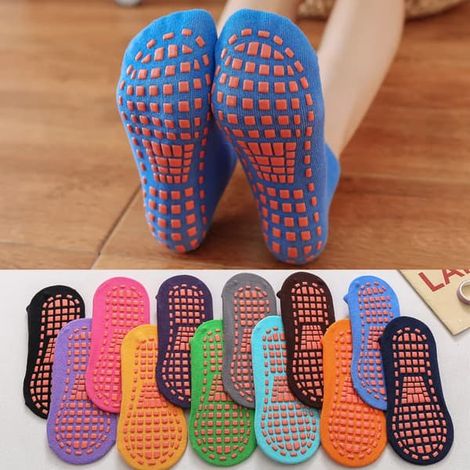 Chaussettes antidérapantes parent-enfant pour trampoline, chaussettes en coton élastiques, sport, orange, adultes (1/5)