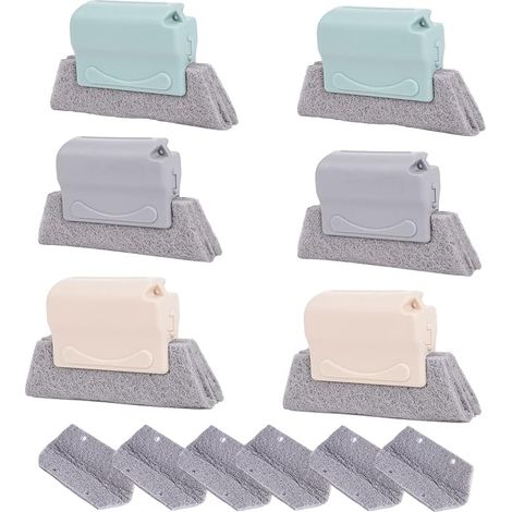 Sollbry 6 Pcs Brosse Fente Multifonction Brosse de Nettoyage de Fente de Fenêtre Brosse Bain Rainure de Fenêtre,avec 6 Pièces de Chiffon de Nettoyage de Rechange,Outils de Nettoyage de Crevasses pour  (1/5)