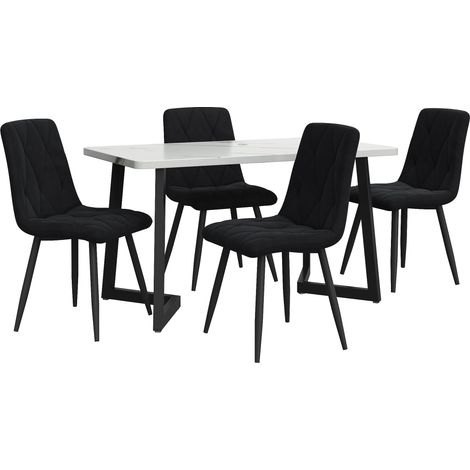 Rechteckiges Esstisch-Set 117 x 68 cm mit 4 schwarzen Samtstühlen und Metallbeinen (1/5)