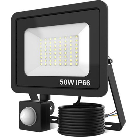 LED-Flutlicht mit Bewegungsmelder, 50 W, 5000 lm, Kaltweiß, IP66 wasserdicht, Aluminiumlegierung, Garten/Garage (1/5)