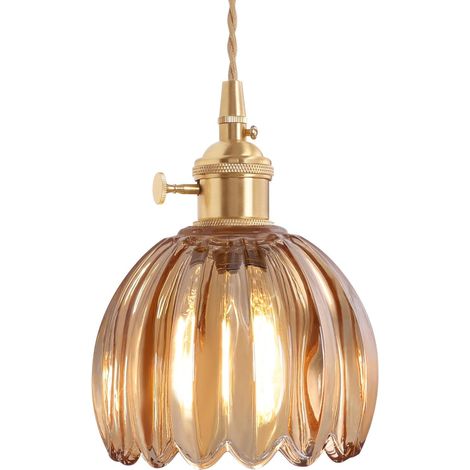 Lampada a sospensione con paralume in vetro ambrato a forma di tulipano, lampada a sospensione vintage in ottone, lampada a sospensione regolabile per isola cucina, sala da pranzo, corridoio (1/5)
