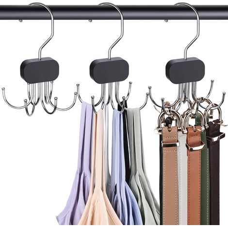 3 crochets multifonctionnels, étagère de rangement en acier inoxydable, porte-manteau rotatif, adapté pour suspendre ceintures, cravates et foulards. (1/5)