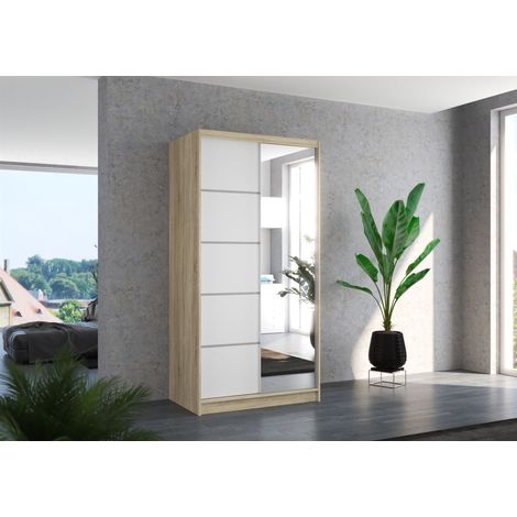 Schiebetürenschrank Schrank Nr.125 in Sonoma- Weiß matt 100x200x58 cm (1/3)