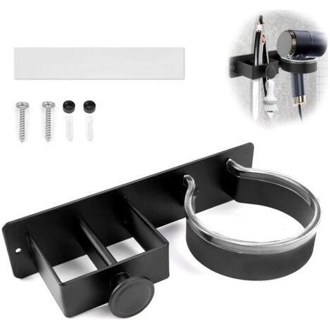 QORVA Wandhalterung für Haartrockner, 3-in-1 selbstklebender Haartrocknerhalter aus Aluminium, Wandhalterung für Haarglätter (mit Schrauben), Haartrockner-Aufbewahrungsregal (mit Haken) (1/5)