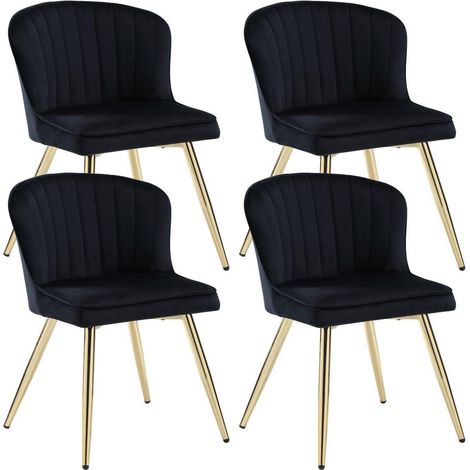 Esszimmerstühle 4er Set Samt Schwarz mit Metallbeinen (1/5)