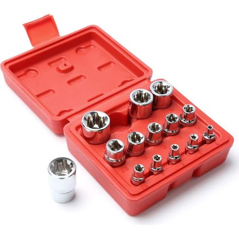 Coffret de 14 douilles Torx en étoile type EI, étui à cliquet I, coffret de douilles profil E (1/5)