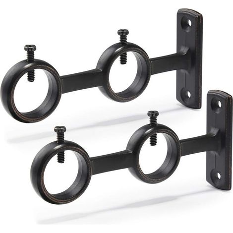 Supporto doppio per asta per tende, 2 ganci di supporto per aste per tende da soggiorno e camera da letto (nero) (1/5)