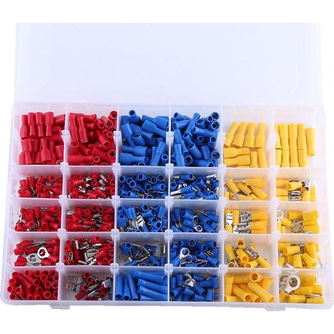 Borne isolée de connecteur de câblage, connecteur de fil de caoutchouc isolé 720 pièces cosses de câble avec boîte d'assortiment connecteur automatique connecteur plat 3 couleurs. (1/4)