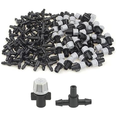 Kit d'irrigation de jardin 100 pièces (50 paires) - Goutteurs de brumisation réglables - Connexion avec connecteur en T - Système d'irrigation goutte à goutte pour pot de fleurs, légumes (1/5)