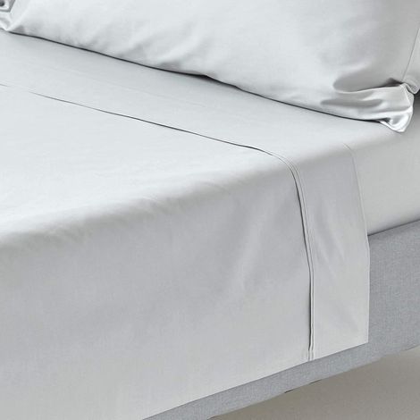 HOMESCAPES Drap plat uni 100% coton égyptien 200 fils Gris argent 240 x 300 cm (1/5)