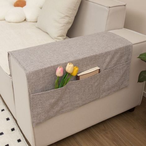 50 Gris clair 40x110 - Deux poches Housse d'accoudoir de canapé, housse anti-poussière style lin, housse de canapé, rangement toutes saisons, serviette antidérapante pour accoudoir (1/5)