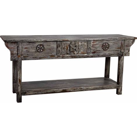 Recibidor de madera acabado artesanal envejecido gris oscuro 181x45x80