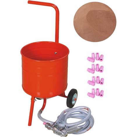 Sableuse Aérogommeuse mobile sur Roulettes 31,50L 50lb 23kg + 20 Buses + Sac 20kg Abrasif Garnet 200A+