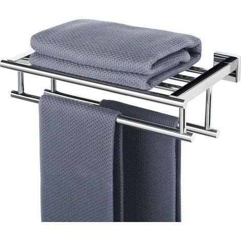 Double Barre Porte Serviette Mural de Salle de Bain, Support Serviette avec Étagère en Acier Inoxydable pour Cuisine Toilette, Longueur 40CM Chrome Poli (1/5)