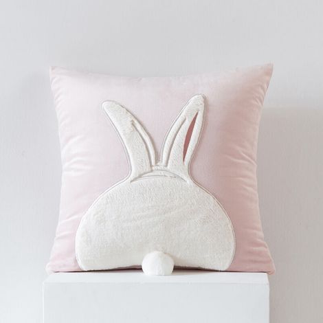 Housse Coussin Lapin Pâques 45x45 Velours Décoration Pâques Printemps Coussin Décoratif Salon Chambre(Rose,1 lapin accroupi) (1/4)