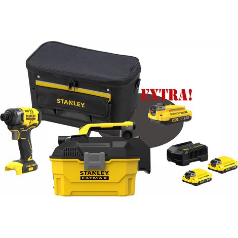 Kit Avvitatore ad impulsi a batteria 18V V20 SFMCF810B + Aspiratore per solidi e liquidi a batteria 18V SFMCV002B V20 + Set energia + EXTRA OMAGGI FATMAXB. STANLEYB.