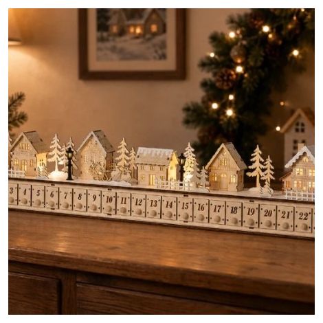 Calendrier de l'Avent Village de Noël - Couleur bois naturel