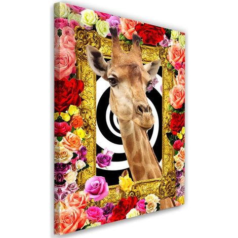 Tableau sur toile Girafe Fleurs colorées 40x60 (1/5)