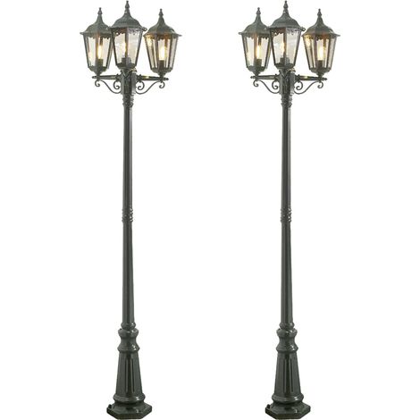 2er-Set grüne Gartenlaterne FIRENZE 3 x E27 Aluminium, inkl. Pfahl und Fundament (1/5)