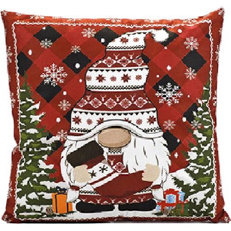 Cuscino Natalizio Decorativo cm 45X45 QUADRATO  Arredo Casa Feste di Natale Per Divano, Letto sedie Poltrona Cuscino Imbottito con 6 Fantasie Natalizie - decori: DEC GNOMI