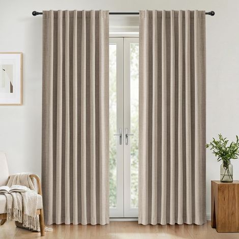 2 Panneaux Rideau Occultant Thermique Polyester Effet Lin 140x245cm Pour Salon Et Chambre (1/5)