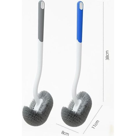 Set di scopino per WC in due pezzi con design curvo, testina angolata per una pulizia accurata senza angoli morti, scopino per WC a parete, grigio e blu. (1/4)