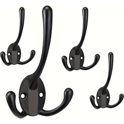 Lot de 5 Crochets Double Zingué Noir - Facile à Monter Manteaux Porte Entrée - Idéal pour Familles & Locataires Maison Appartement (1/5)