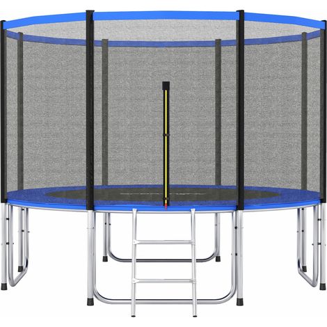 Trampoline d'extérieur Ø366 cm pour enfants avec filet de sécurité, échelle et coussin de protection des ressorts - Bleu (1/5)