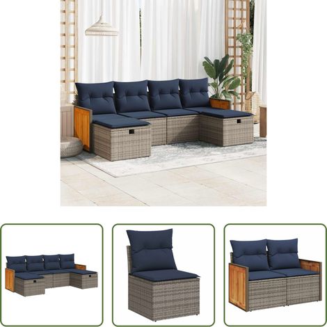 vidaXL Canapé en résine - Salon de jardin 6 pcs avec coussins gris résine tressée (1/5)