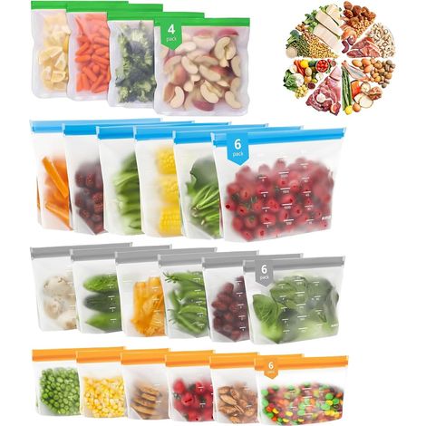 22 Reusable and Stand Up Freezer Bags, Zip Freezer Bags for Food, Freezer Bags, Silicone Freezer Bags, Breast Milk Storage Bags, for Storing Vegetables, Fruits, Snacks (1/5)