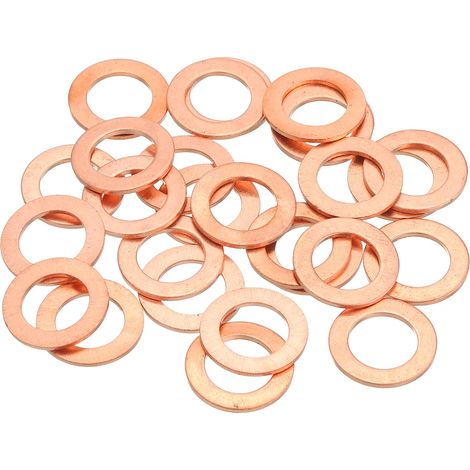 28Pcs Rondelle Métal Plate, M10 Rondelles Cuivre Joint, 10mm ID, 16mm OD, 1mm Épaisseur D'Étanchéité Cuivre Kit Rondelles Écrasées Assortiment pour Boulons Vis Réparation (1/5)